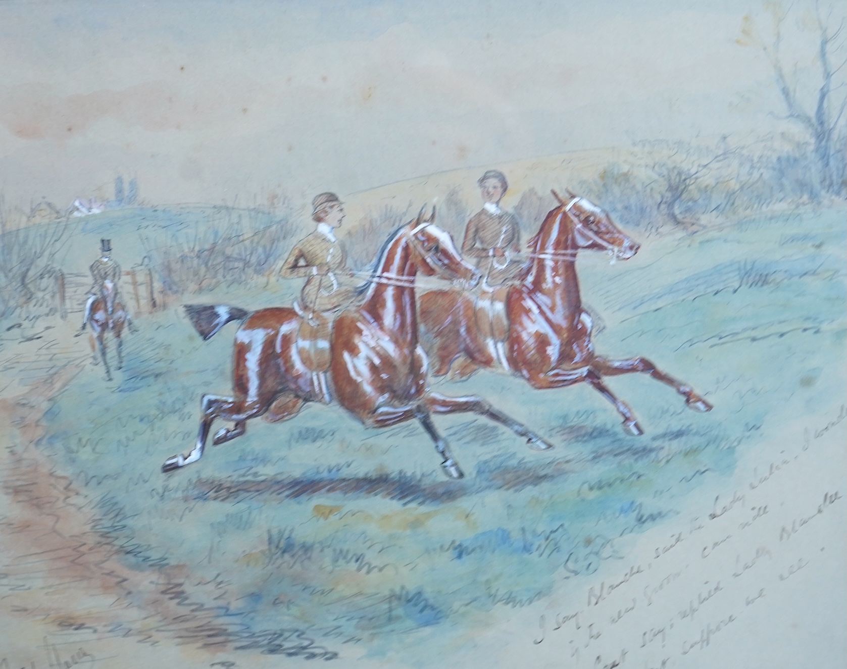 George Finch Mason (1850-1915), three hunting interest watercolours heightened with white, to include: 'Fiend in top boots' and 'Goodbye sweet tart goodbye!', each signed, largest 25 x 36cm